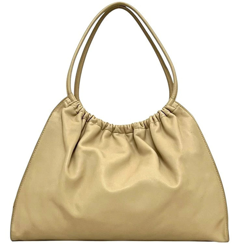 Gucci Tote Bag Beige Leather Shoulder Drawstring Gathered Cream
